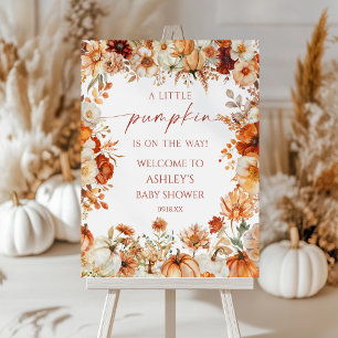 A Little Pumpkin Floral Baby Shower Welcome Sign