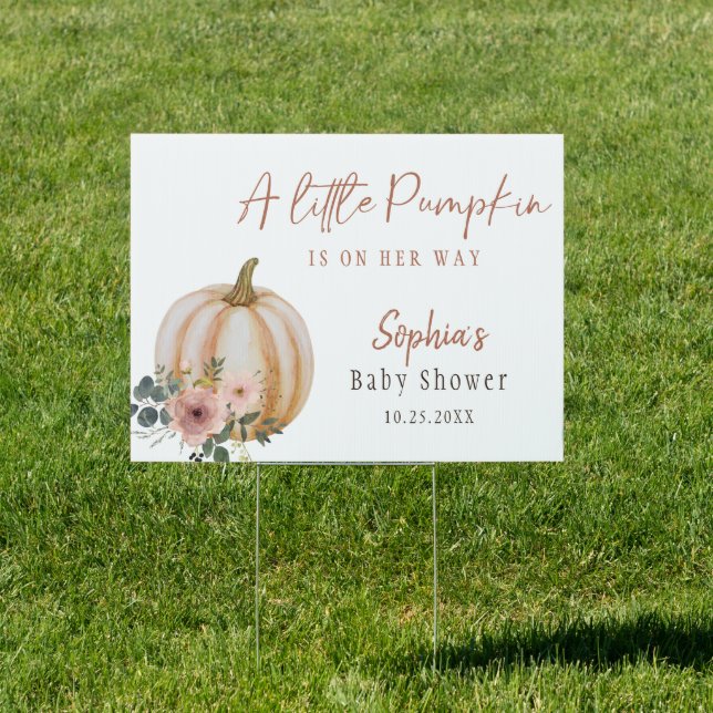A Little Pumpkin Floral Baby Shower Yard Sign (Insitu)