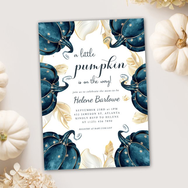 A Little Pumpkin Floral Celestial Baby Shower Invitation (A Little Pumpkin Floral Celestial Baby Shower Invitation)