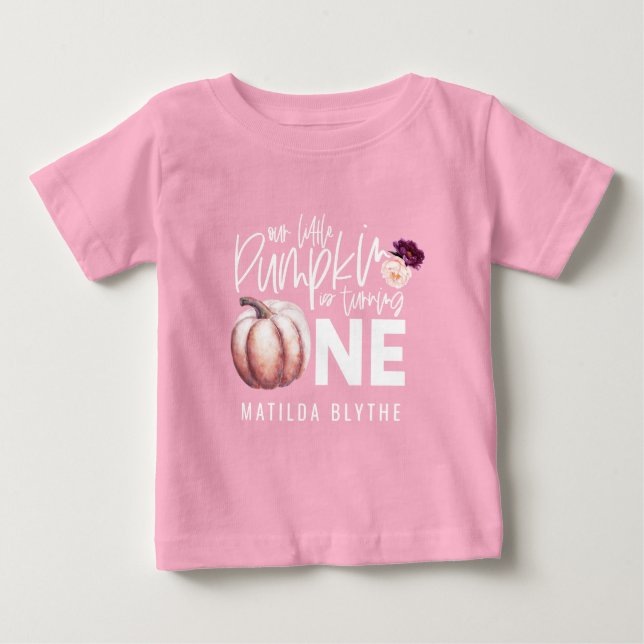 A little pumpkin floral fall 1st birthday baby T-Shirt (Front)
