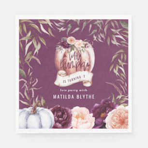 A little pumpkin floral fall 1st birthday party napkins