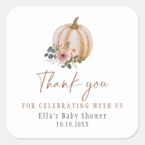 A Little Pumpkin Floral Fall Baby Shower Square Sticker