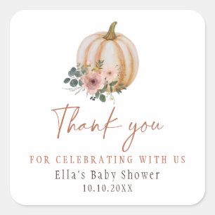 A Little Pumpkin Floral Fall Baby Shower Square Sticker