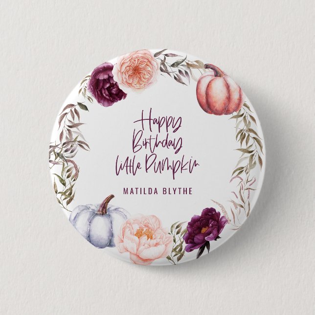 A little pumpkin floral fall birthday party  button (Front)