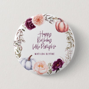 A little pumpkin floral fall birthday party button