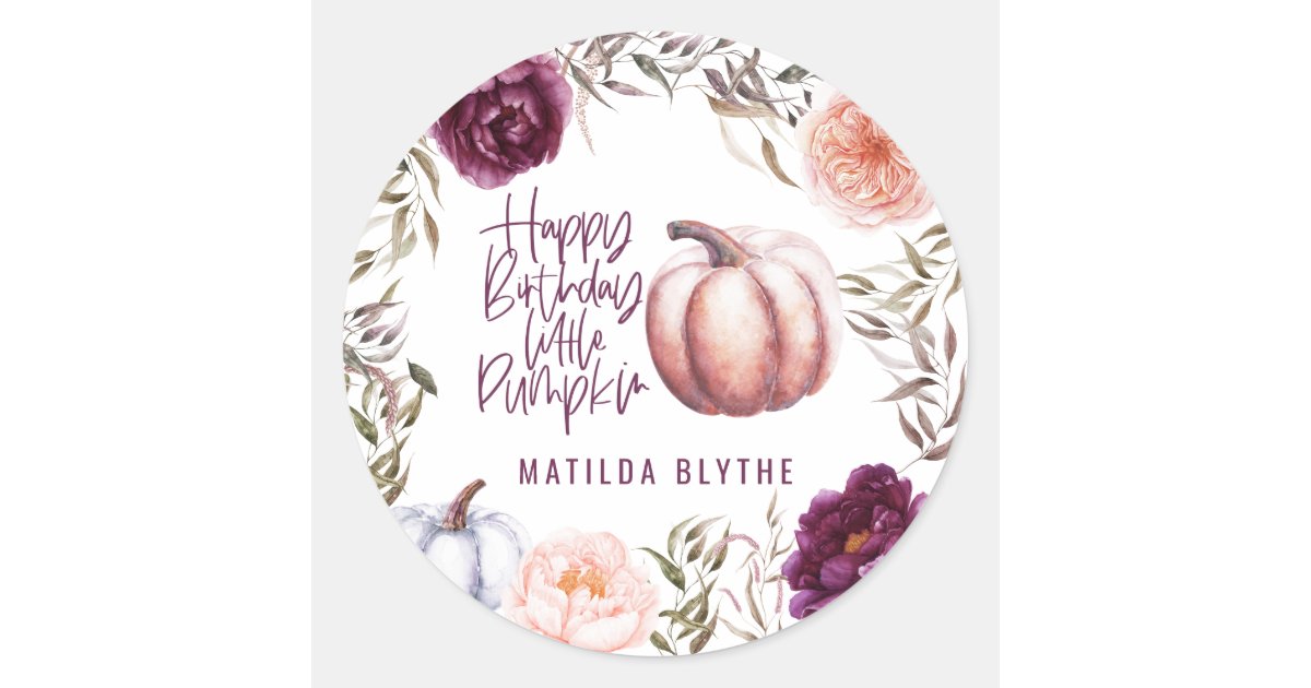 A little pumpkin floral fall birthday party classic round sticker | Zazzle