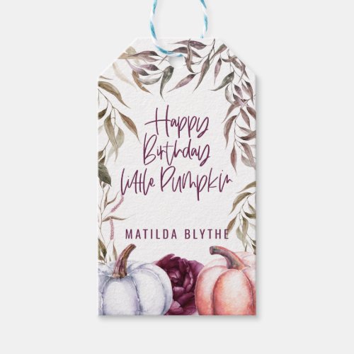 A little pumpkin floral fall birthday party  gift tags