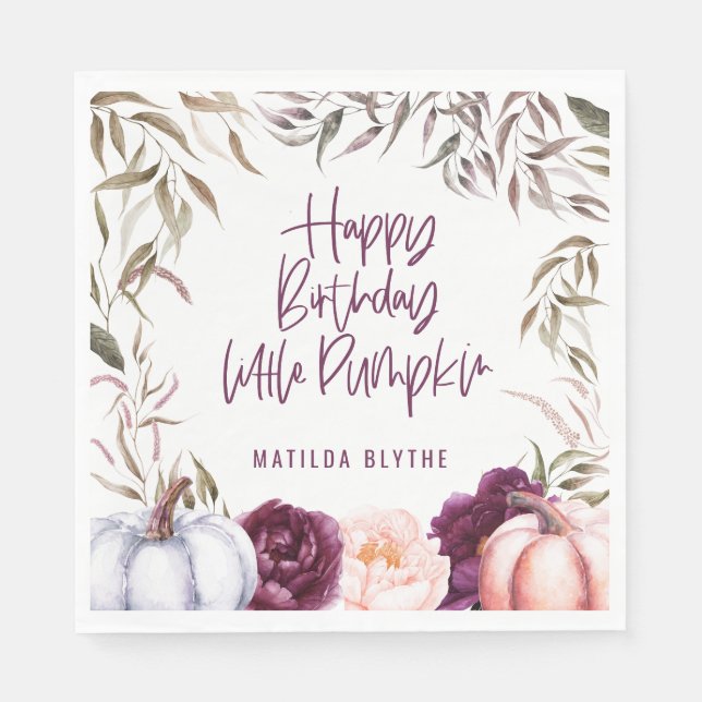 A little pumpkin floral fall birthday party  napkins (Front)