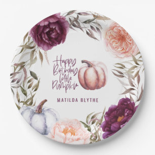 A little pumpkin floral fall birthday party paper paper plates