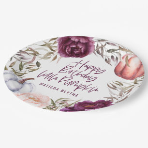 A little pumpkin floral fall birthday party paper  plates