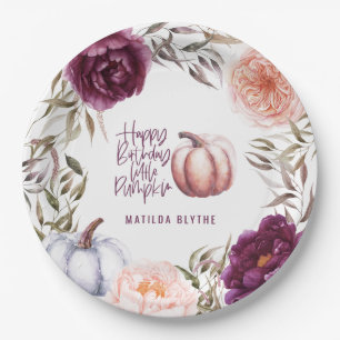 A little pumpkin floral fall birthday party paper  plates