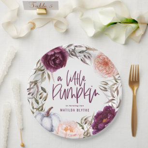 A little pumpkin floral fall birthday party paper plates
