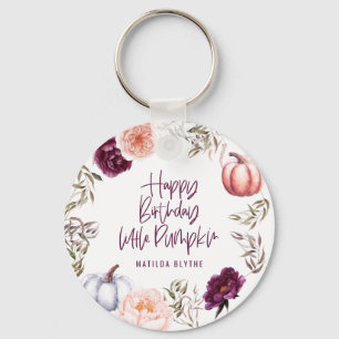 A little pumpkin floral fall birthday party squar keychain