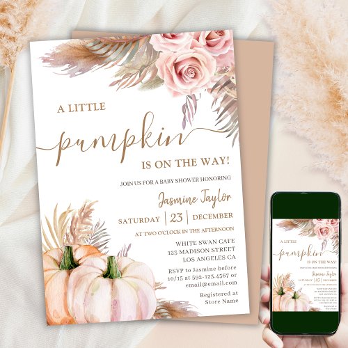 A Little Pumpkin Floral Fall Pumpkin Baby Shower Invitation