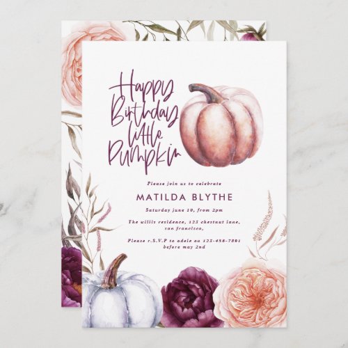 A little pumpkin floral fall purple peach birthday