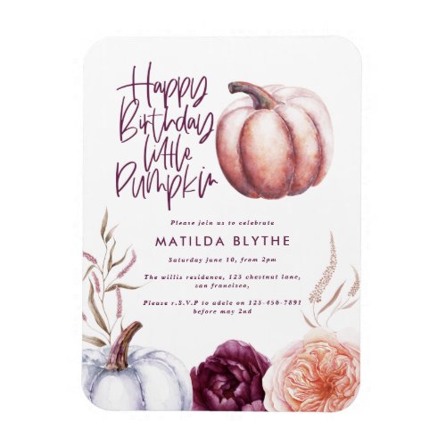 A little pumpkin floral fall purple peach birthday magnet