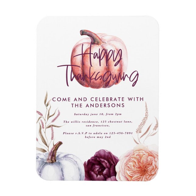 A little pumpkin floral fall purple thanksgiving magnet (Vertical)