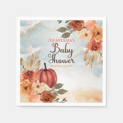 A Little Pumpkin  Floral Girl Baby Shower Napkins