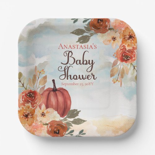 A Little Pumpkin  Floral Girl Baby Shower  Paper Plates