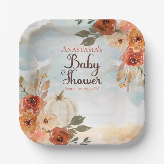 A Little Pumpkin | Floral Girl Baby Shower  Paper  Plates (Front)