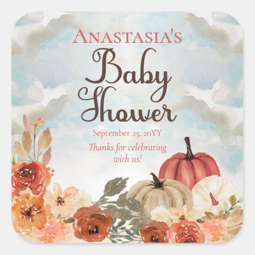 A Little Pumpkin  Floral Girl Baby Shower Square Sticker