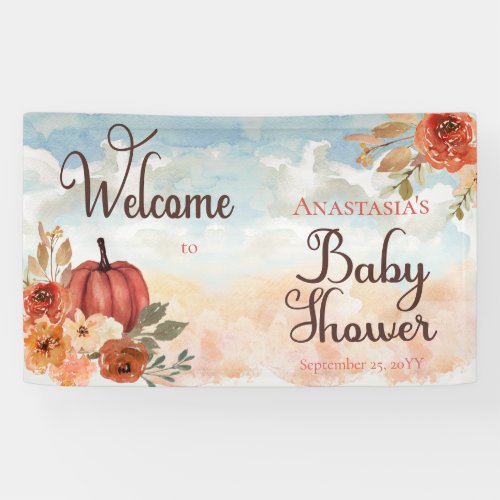 A Little Pumpkin  Floral Girl Baby Shower Welcome Banner