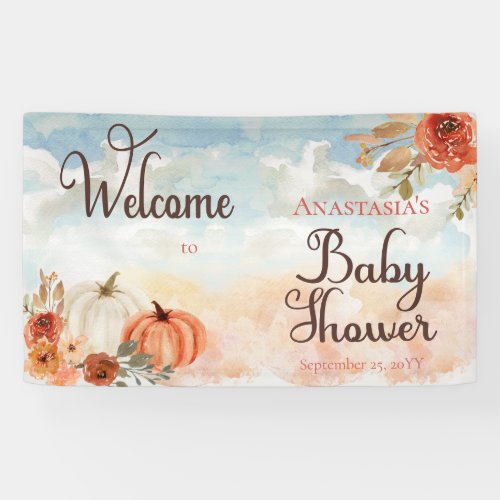 A Little Pumpkin  Floral Girl Baby Shower Welcome Banner