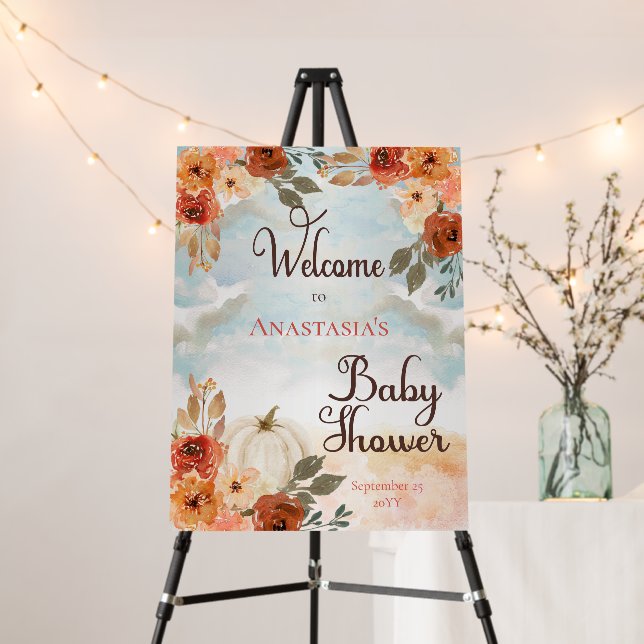 A Little Pumpkin | Floral Girl Baby Shower Welcome Foam Board (In Situ (Stand))