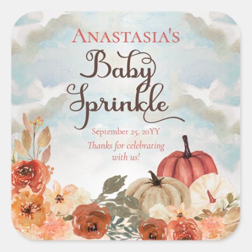 A Little Pumpkin  Floral Girl Baby Spinkle Square Sticker