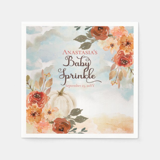 A Little Pumpkin | Floral Girl Baby Sprinkle Napkins (Front)