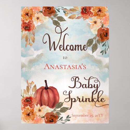 A Little Pumpkin Floral Girl Baby Sprinkle Welcome Poster