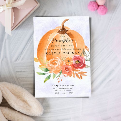 A little pumpkin floral theme baby shower invitation