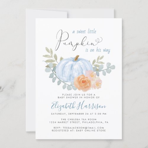 A Little Pumpkin Floral Watercolor Baby Boy Shower Invitation