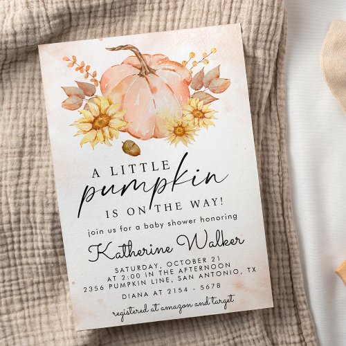 A Little Pumpkin Flowers Autumn Baby Shower  Invitation