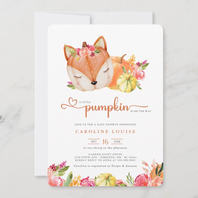 A Little Pumpkin Fox Is On The Way Baby Shower Inv Invitation (Front)