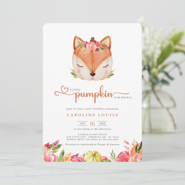A Little Pumpkin Fox Is On The Way Baby Shower  Invitation (Standing Front)