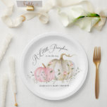 A Little Pumpkin Girl Baby Shower Paper Plate<br><div class="desc">Elegant baby shower paper plates designed with pink and white watercolor pumpkins. Most lettering is editable - click the "Customize Further" button to edit. Matching items in our store Cava party design</div>