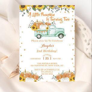 A Little Pumpkin Girl Second Birthday Invitation