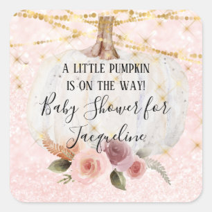A Little Pumpkin Gold Glitter Floral Watercolor Square Sticker