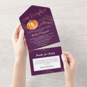 A little Pumpkin Gold Glitter Purple Baby Shower All In One Invitation