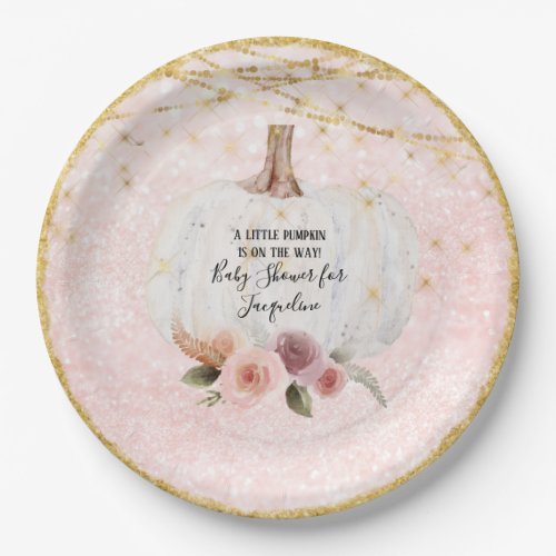 A Little Pumpkin Gold Glitter Watercolor Floral Pa Paper Plates