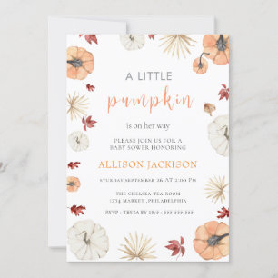 A Little Pumpkin green leaves Baby Shower Invitation