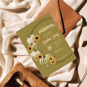 A little pumpkin Green Sunflowers baby shower Invitation