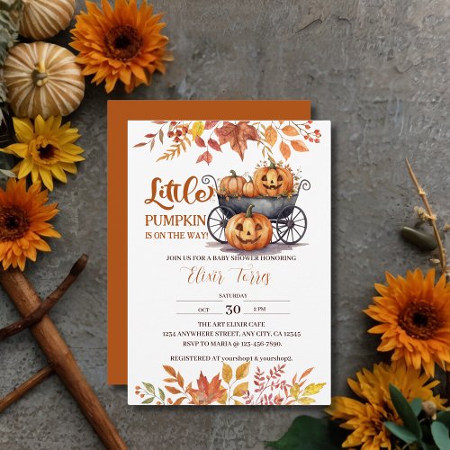 A Little Pumpkin Halloween Fall Baby Shower Invitation