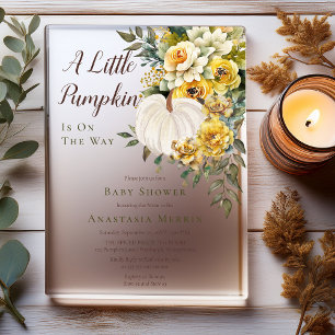 A Little Pumpkin Harvest Gold Floral Baby Shower Acrylic Invitations