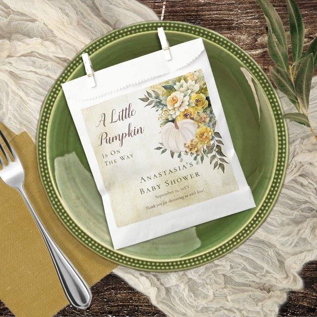 A Little Pumpkin Harvest Gold Floral Baby Shower Favor Bag ("A Little Pumpkin Is On The Way" White Pumpkin and Yellow Fall Floral Baby Shower Favor Bags)