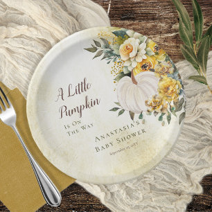 A Little Pumpkin Harvest Gold Floral Baby Shower Paper Plates