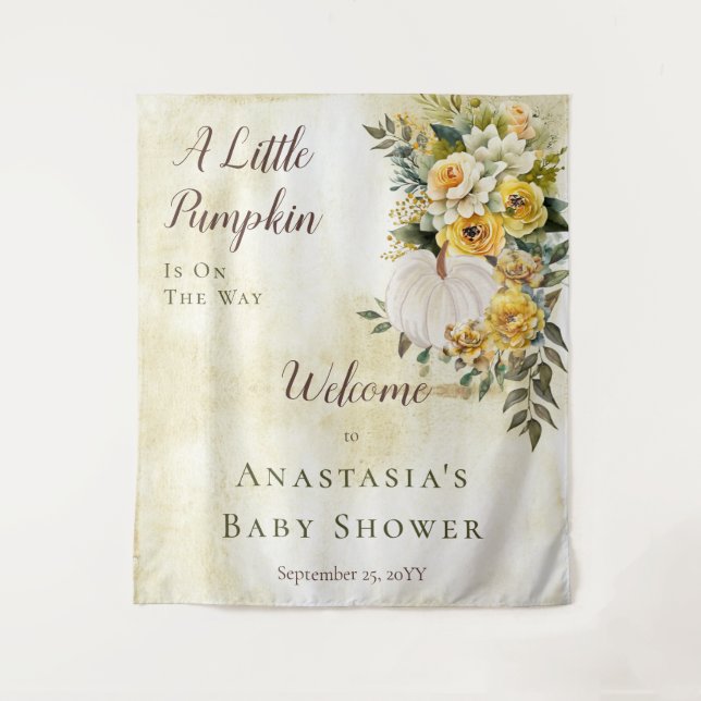 A Little Pumpkin Harvest Gold Floral Baby Shower Tapestry (Front)
