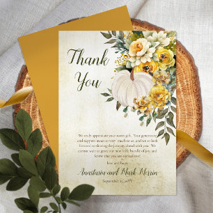A Little Pumpkin Harvest Gold Floral Baby Shower Thank You Card