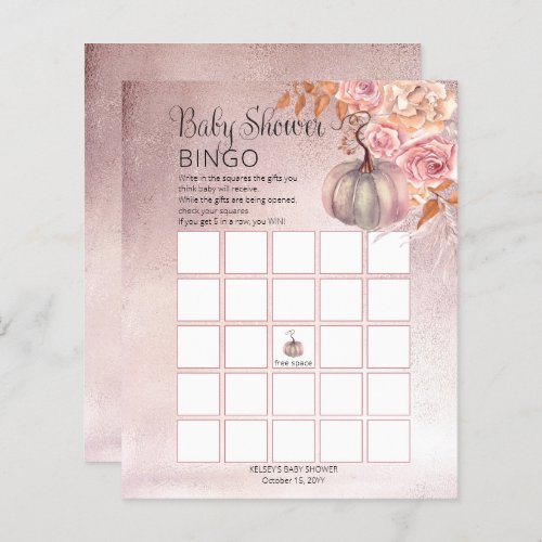 A Little Pumpkin Is Blooming Pink Baby Bingo Card